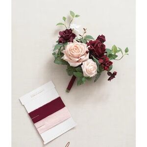 New Ling’s moment Elegant Floral Bouquet with Burgundy and Pink Roses